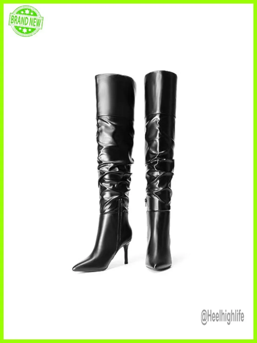 Over The Knee Thigh High Stiletto Heeled Boots Pointed Toe Slouchy Faux Leather